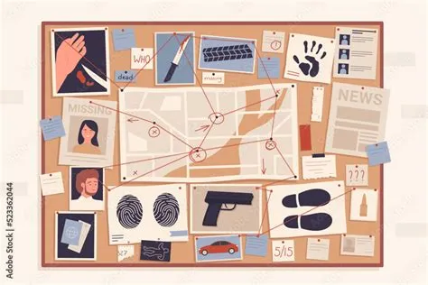 Crime evidence board with pins and red thread connecting scheme vector ...