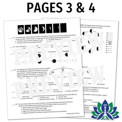 Eclipses and Moon Phases Worksheet - Flying Colors Science - Worksheets ...