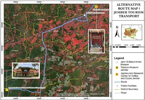 Alternative route map 1 Jember Regency tourism transport illustrates ...