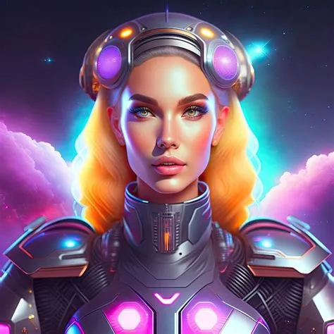 Premium AI Image | Beautiful female robot cyborg on space nebula ...