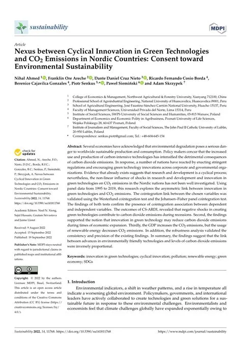 (PDF) Nexus between Cyclical Innovation in Green Technologies and CO2 ...