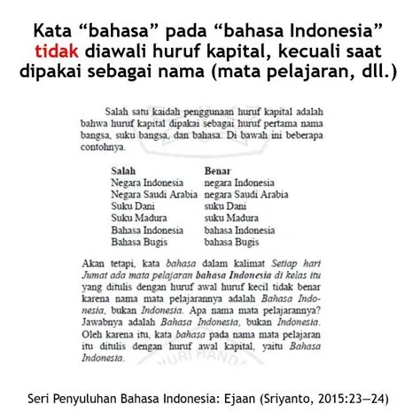 Kata "bahasa" pada "bahasa Indonesia" tidak diawali huruf kapital ...