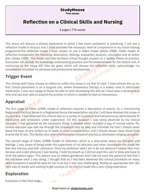 Sample Reflection Paper for Nursing Student - Free Essay Example