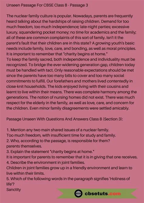 Unseen Passage For Class 8 Pdf With Answers - CBSE Tuts