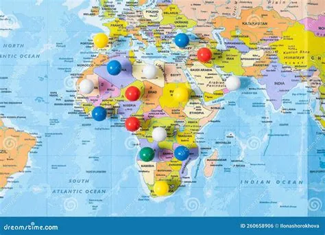 Various Locations with Pins, Push Pin on Map Closeup Stock Photo ...