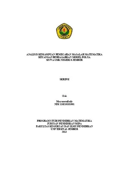 ANALISIS KEMAMPUAN PEMECAHAN MASALAH MATEMATIKA KEUANGAN BERDASARKAN ...