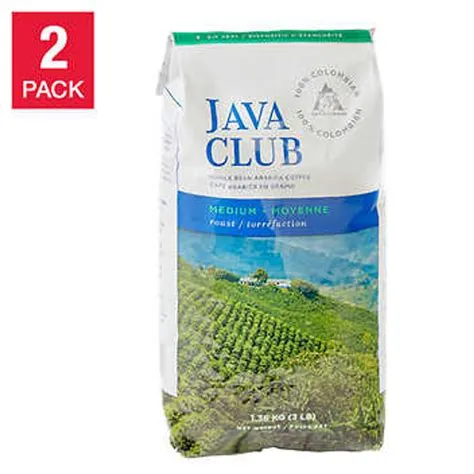 Java Club 100% Colombian Whole Bean Arabica Coffee - 2 x 1.36 kg - Pure ...