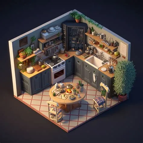 Blender 3d render midjourney ai country kitchen cute game aesthetics ...