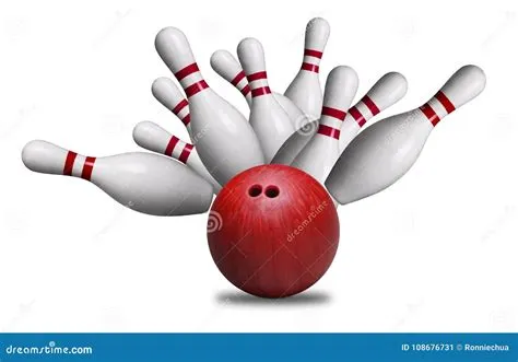 Red Ball Hitting Pins in Bowling Strike Isolated on White Background ...