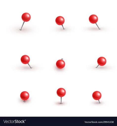 Realistic plastic glossy red push pins Royalty Free Vector