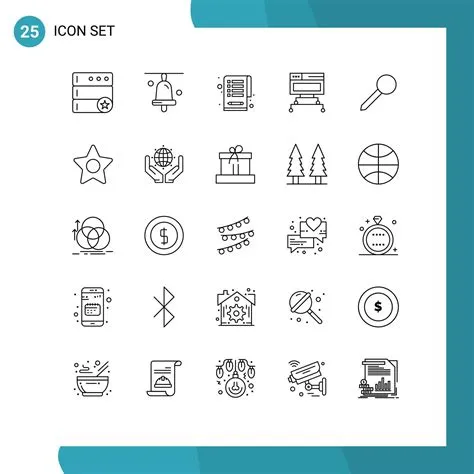 Pictogram Set of 25 Simple Lines of star marker tasks pin database ...