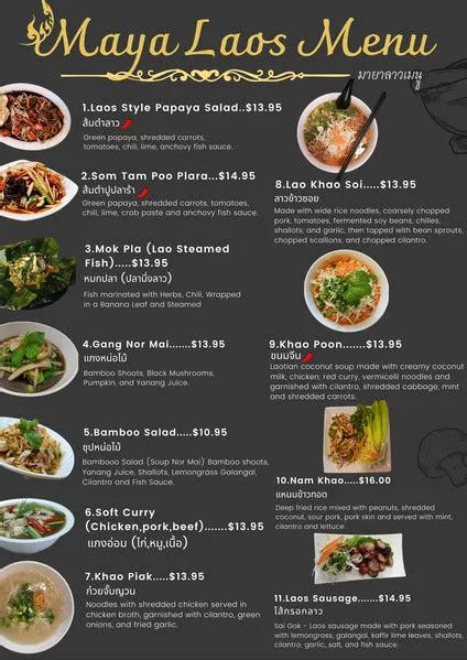 Menus | Maya Thai Laos Restaurant