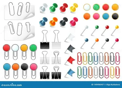 Pins Paper Clips. Push Pins Fasteners Staple Tack Pin Colored Paper ...