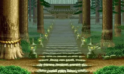 Game Background: Forest Building with Lanterns