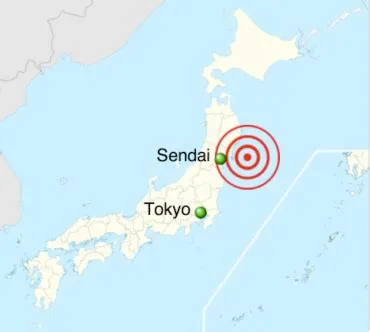 Map showing the epicenter of the M9.0 Sendai earthquake, March 11, 2011 ...