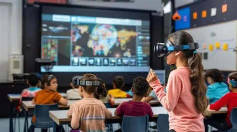 Premium Photo | Future Classroom Students Interacting with AI ...