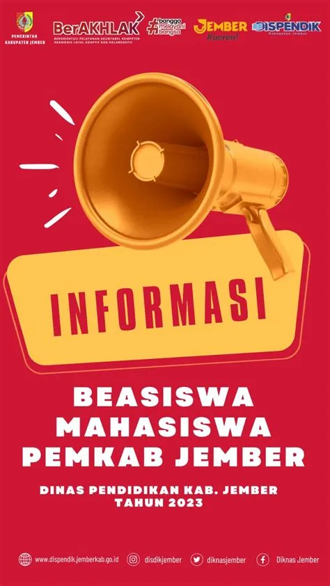 INFORMASI BEASISWA MAHASISWA PEMKAB JEMBER TAHUN 2023 - Dispendik