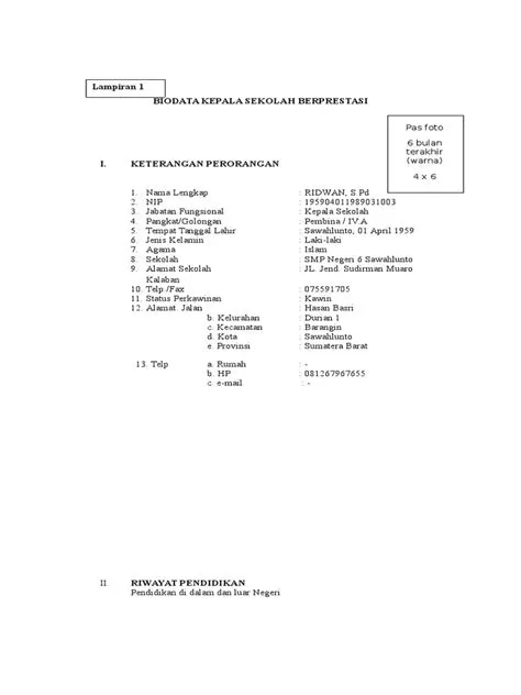Biodata Kepala SMPN 6 Sawahlunto | PDF | Kesehatan Holistik