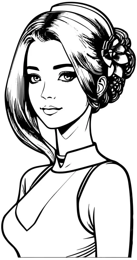 El retrato de una chica hermosa dibujo de línea dibujo digital dibujo a ...