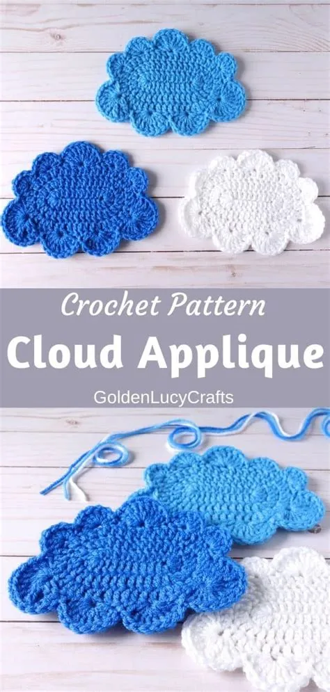 Large Cloud Applique, Coaster, Free Crochet Pattern - GoldenLucyCrafts