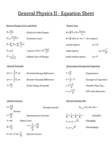 General Physics 2 Equation Sheet | PDF | Capacitor | Electromagnetic ...