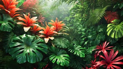 Exotic tropical leaves background with monstera plants and orange ...