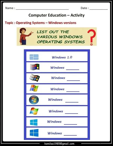 printable computer worksheet # computer activity for various windows OS ...
