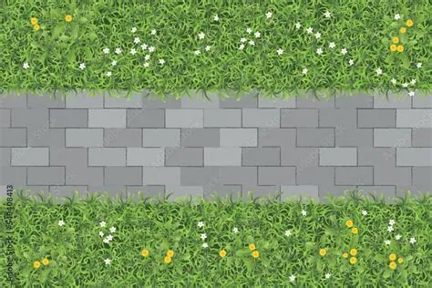Vector illustration. Landscape design. Grass with stone path. Top view ...