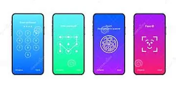 Set of Smartphone Screen Lock Templates with Pattern Password, Face ...