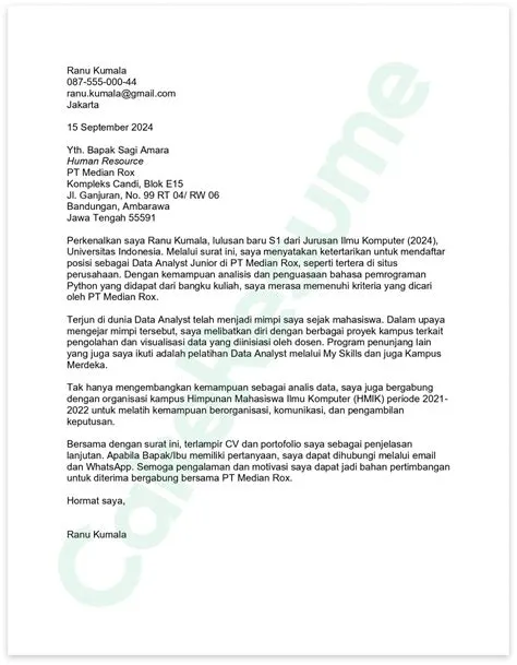 Contoh Cover Letter Bahasa Indonesia, Beserta Tips dan Template ...