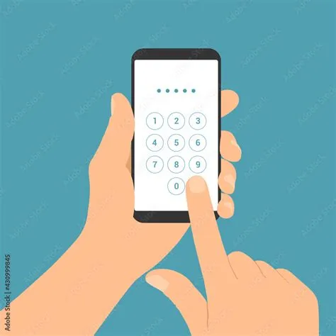 Flat design illustration of male hand holding mobile phone. Enters the ...