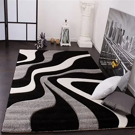Amazon.com: Grey Black Area Rug with Contour Cut and Modern Wave ...