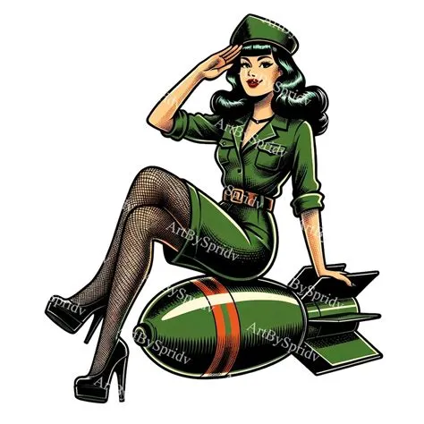 Vintage Military Pin-up Girl Clipart-retro Army Bombshell PNG-WWII ...