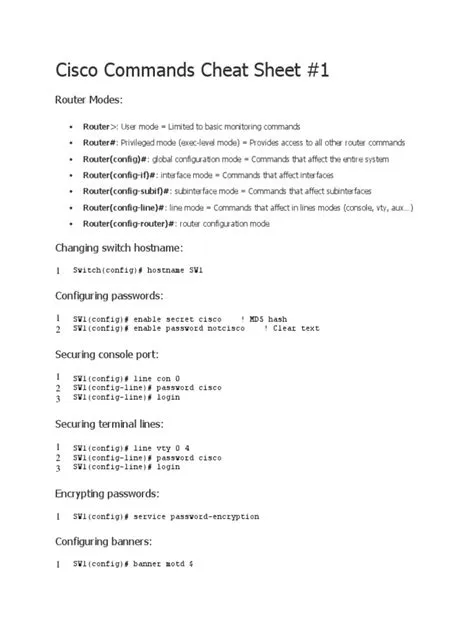 Cisco Commands Cheat Sheet | Ip Address | Routing