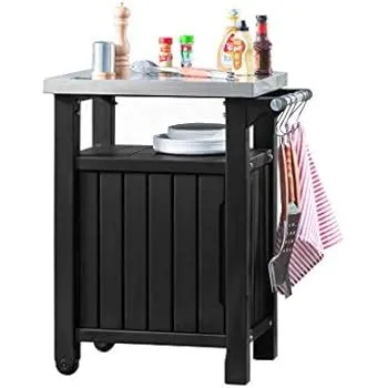 Keter Barbecue Side Table with Single Door, Graphite, 54 x 70 x 90 cm ...