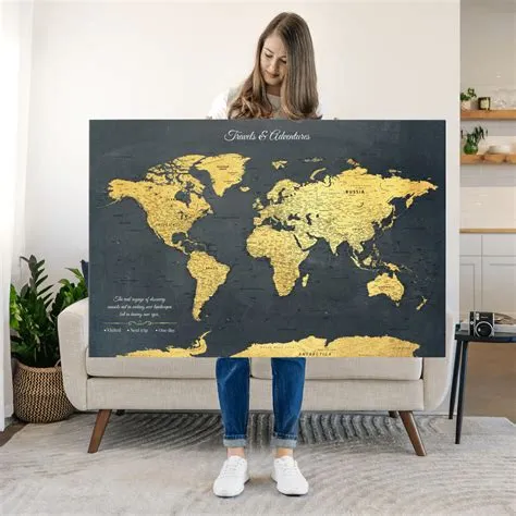 Elephant Stock Real Voyage Push Pin World Map Wall Art - Map Canvas Art ...