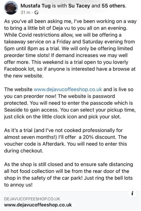 Menu at Deja Vu Cafe, Tywyn