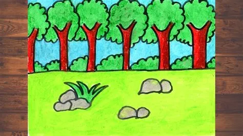 Beautiful forest scene drawing| oil pastel drawing| forest scenery ...
