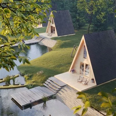 Two Small Houses in a Peaceful Green Field