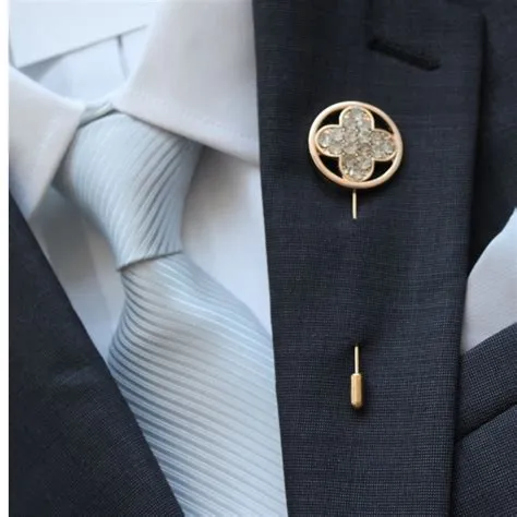 Rhinestone Circle Gold Plated Men's Suit Lapel Brooch | Boutonneire ...