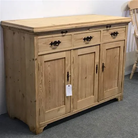 Tall Antique Pine Kitchen Sideboard