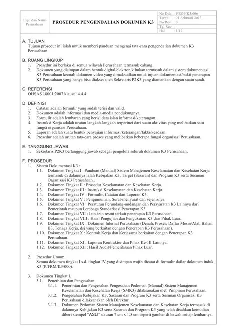 P-SOP-K3-006 Prosedur Pengendalian Dokumen K3