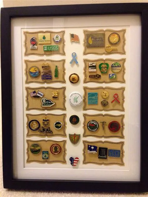 Shadow box for lapel pins, with stickers added to give unique and ...