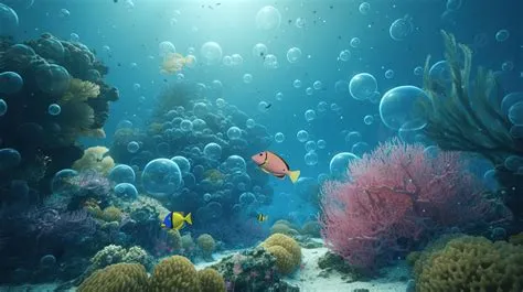 Cartoon Underwater Scene With 3d Rendering And Bubbling Air Background ...