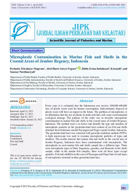 (PDF) Microplastic Contamination in Marine Fish and Shells in the ...