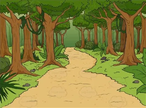 Lush Forest With Walking Path Background | Cartoon background, Forest ...
