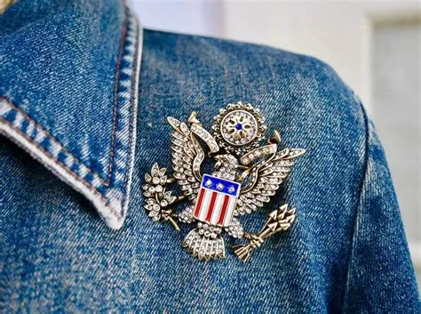 Heidi Daus E Pluribus Unum Crystal Enamel Eagle Crest Pin