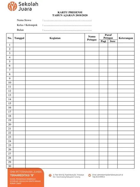 Kartu Presensi Dan Jadwal Kegiatan | PDF