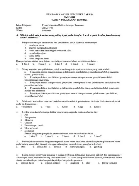 Ujian Pembibitan Tanaman SMK GBI 2021 | PDF | Griya & Taman