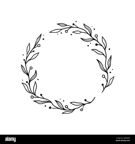 Floral circle frame, elegant wreath round border. Hand drawn doodle ...